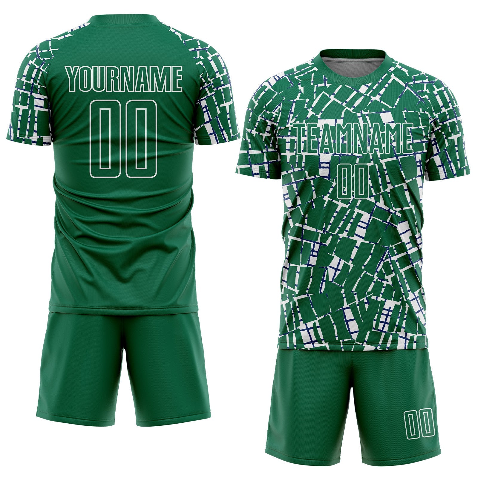Custom Kelly Green White Abstract Line Sports Sublimation Soccer Uniform Jersey view 2