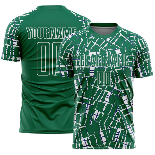 Custom Kelly Green White Abstract Line Sports Sublimation Soccer Uniform Jersey - Main View