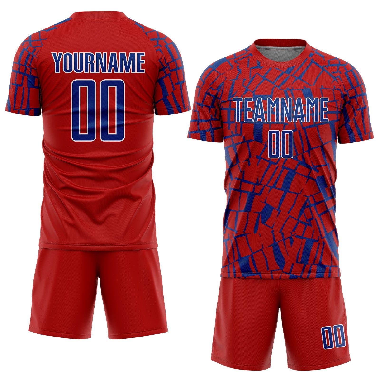 Custom Red Royal-White Abstract Line Sports Sublimation Soccer Uniform Jersey view 2