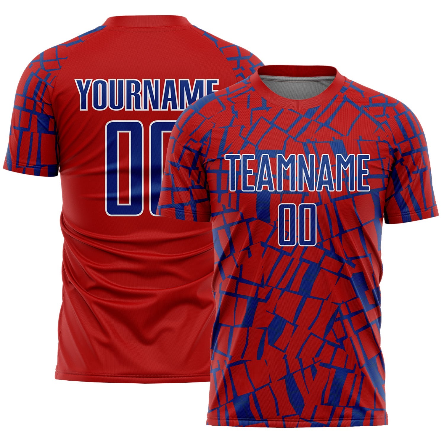 Custom Red Royal-White Abstract Line Sports Sublimation Soccer Uniform Jersey - Main View