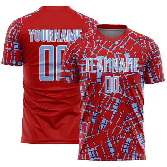 Custom Red Light Blue-White Abstract Line Sports Sublimation Soccer Uniform Jersey - Main View