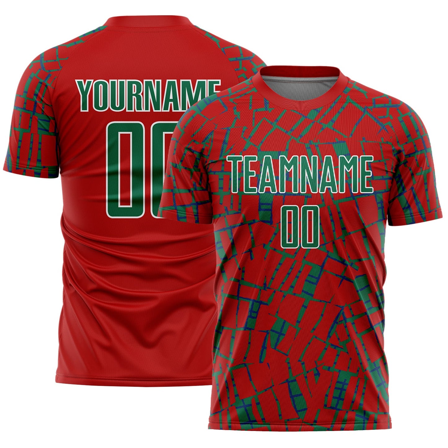 Custom Red Kelly Green-White Abstract Line Sports Sublimation Soccer Uniform Jersey - Main View
