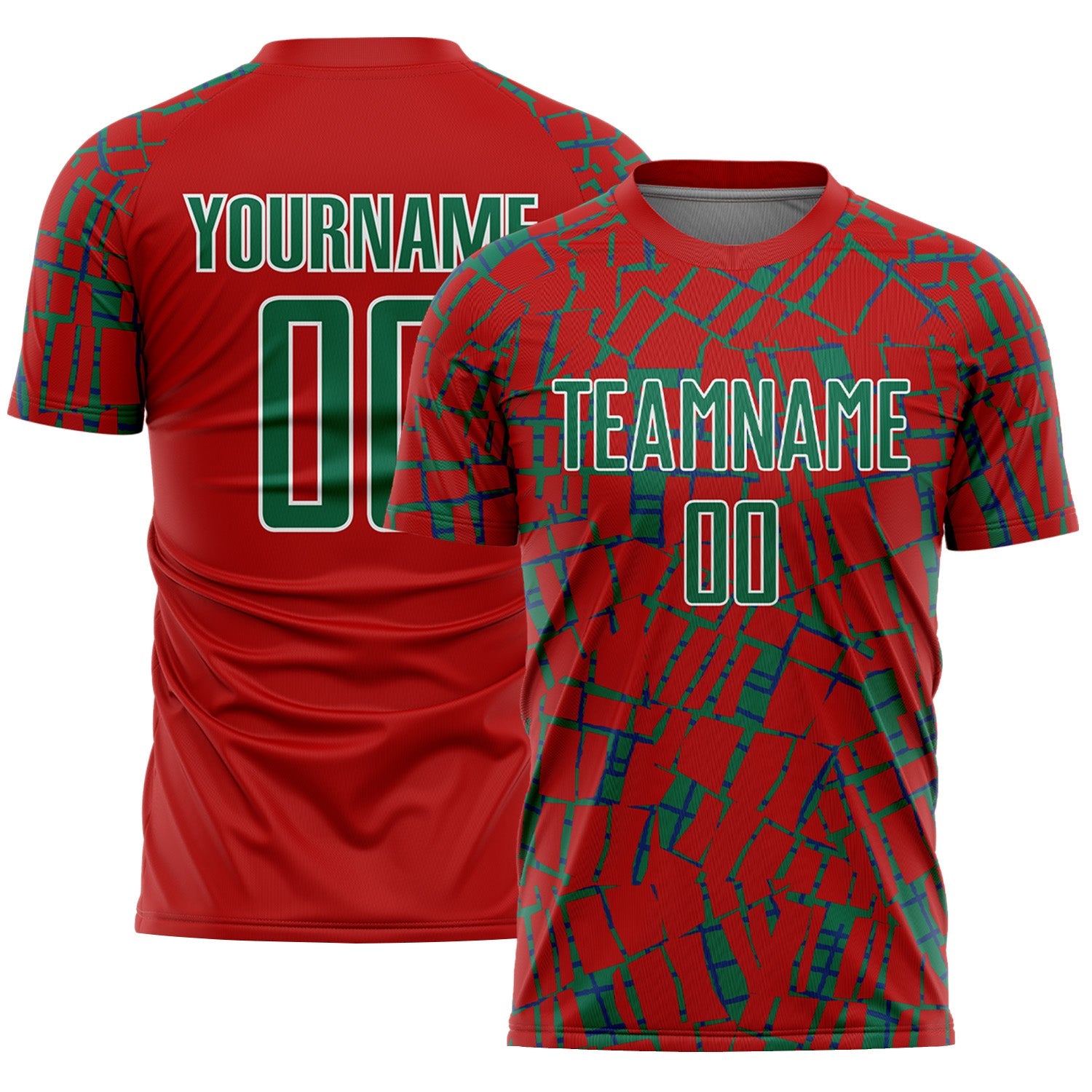 Custom Red Kelly Green-White Abstract Line Sports Sublimation Soccer Uniform Jersey - Main View