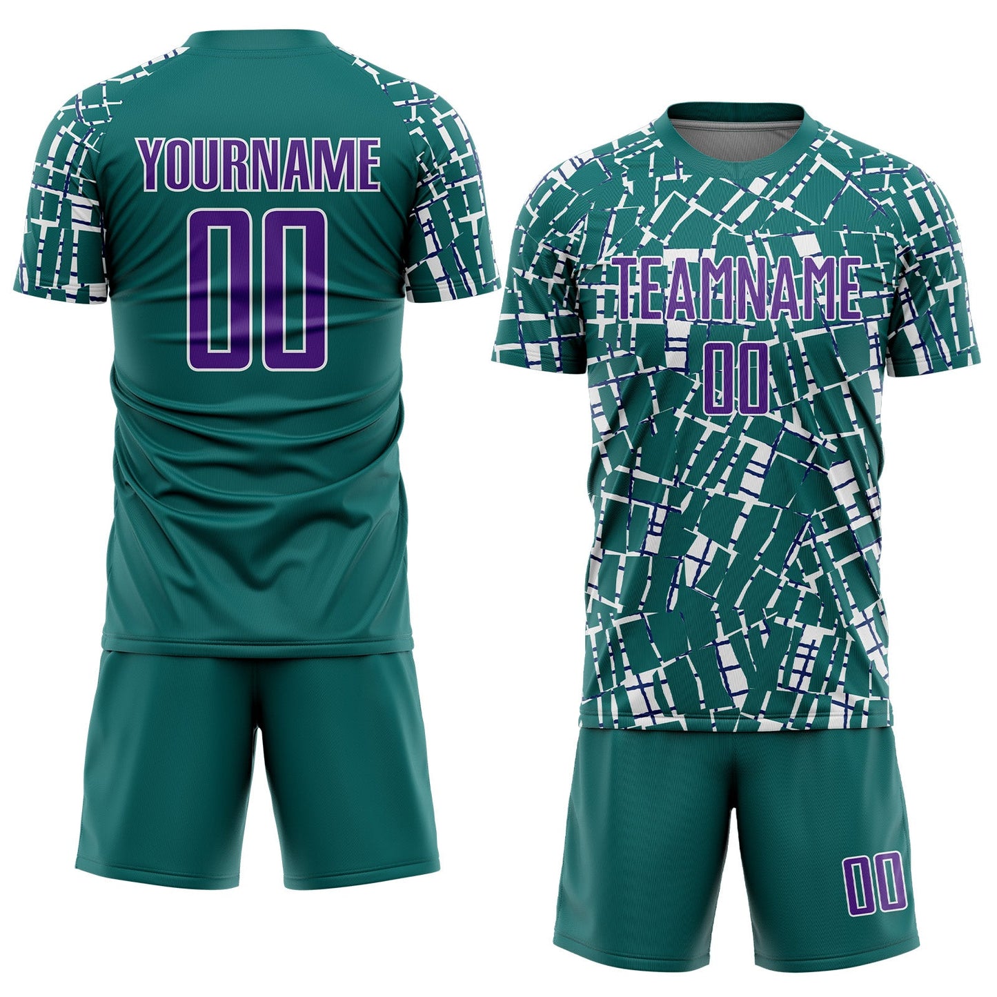 Custom Teal Purple-White Abstract Line Sports Sublimation Soccer Uniform Jersey view 2