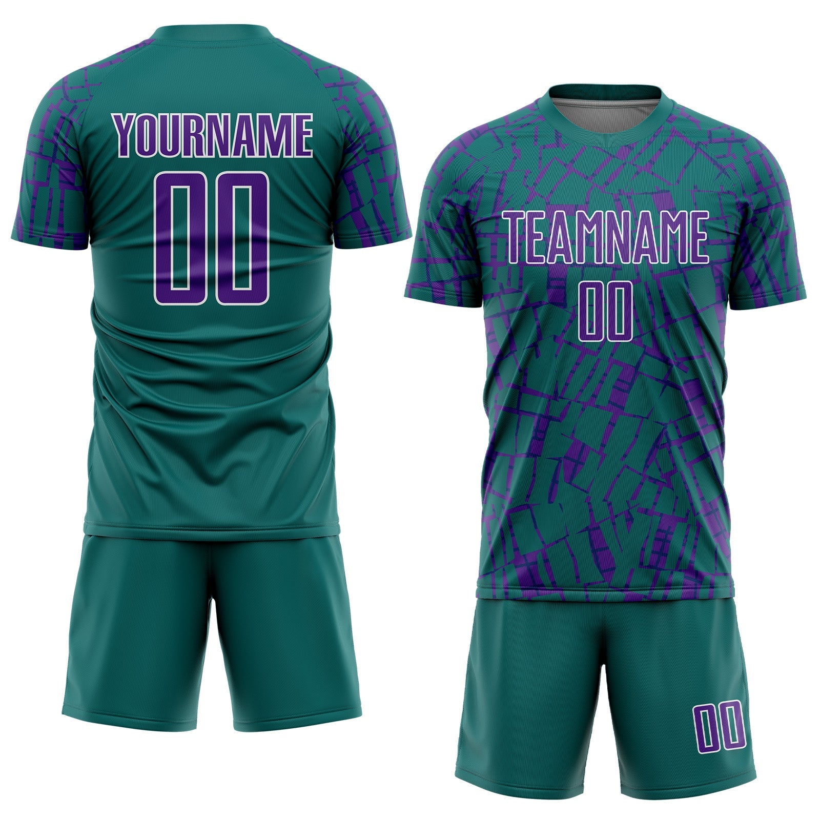 Custom Teal Purple-White Abstract Line Sports Sublimation Soccer Uniform Jersey view 2