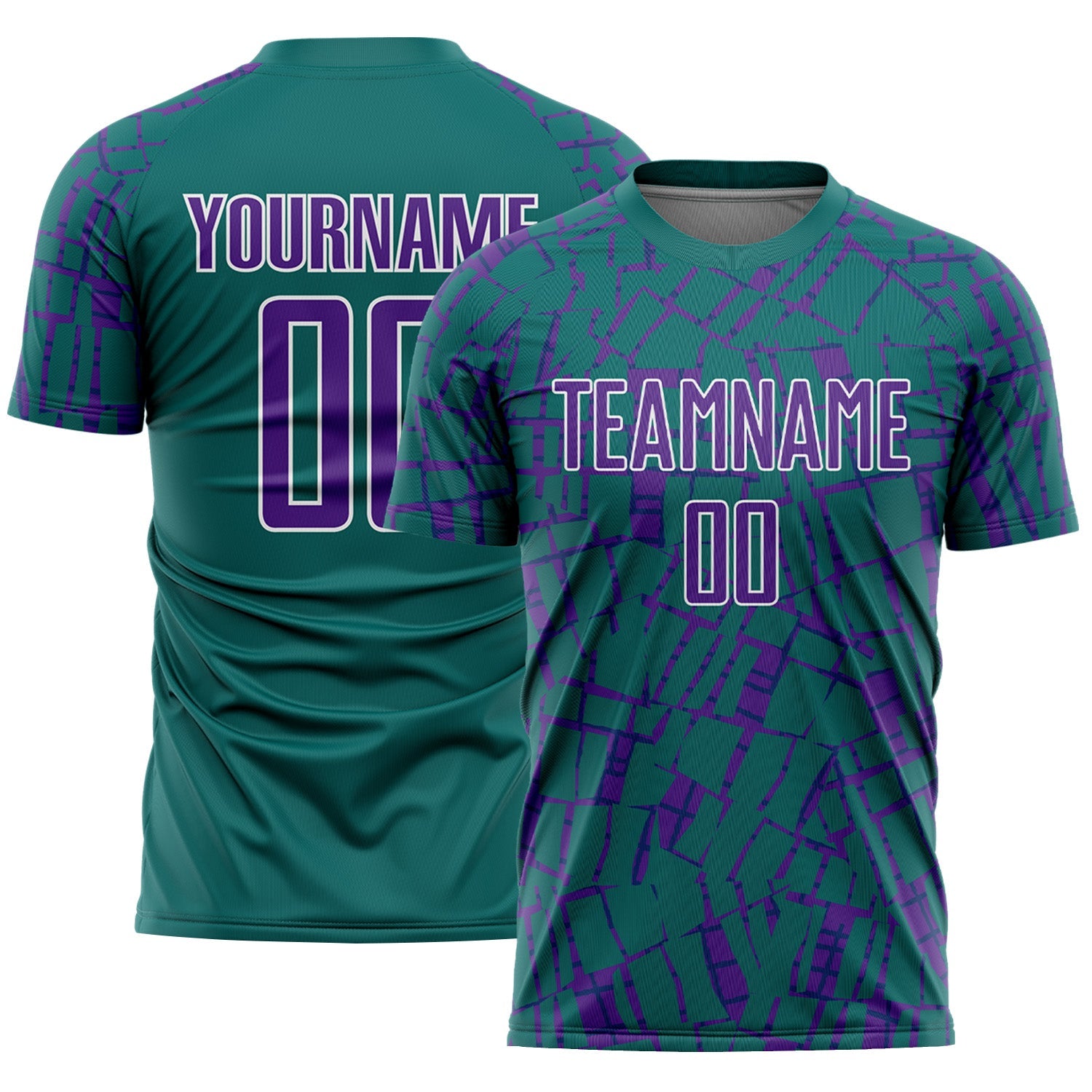 Custom Teal Purple-White Abstract Line Sports Sublimation Soccer Uniform Jersey - Main View