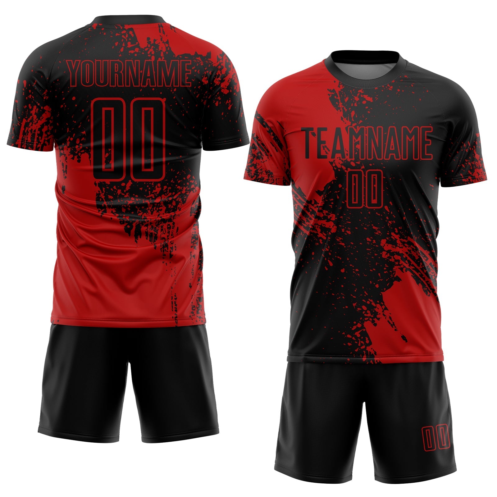 Custom Black Red Abstract Brush Stroke Sports Sublimation Soccer Uniform Jersey view 2