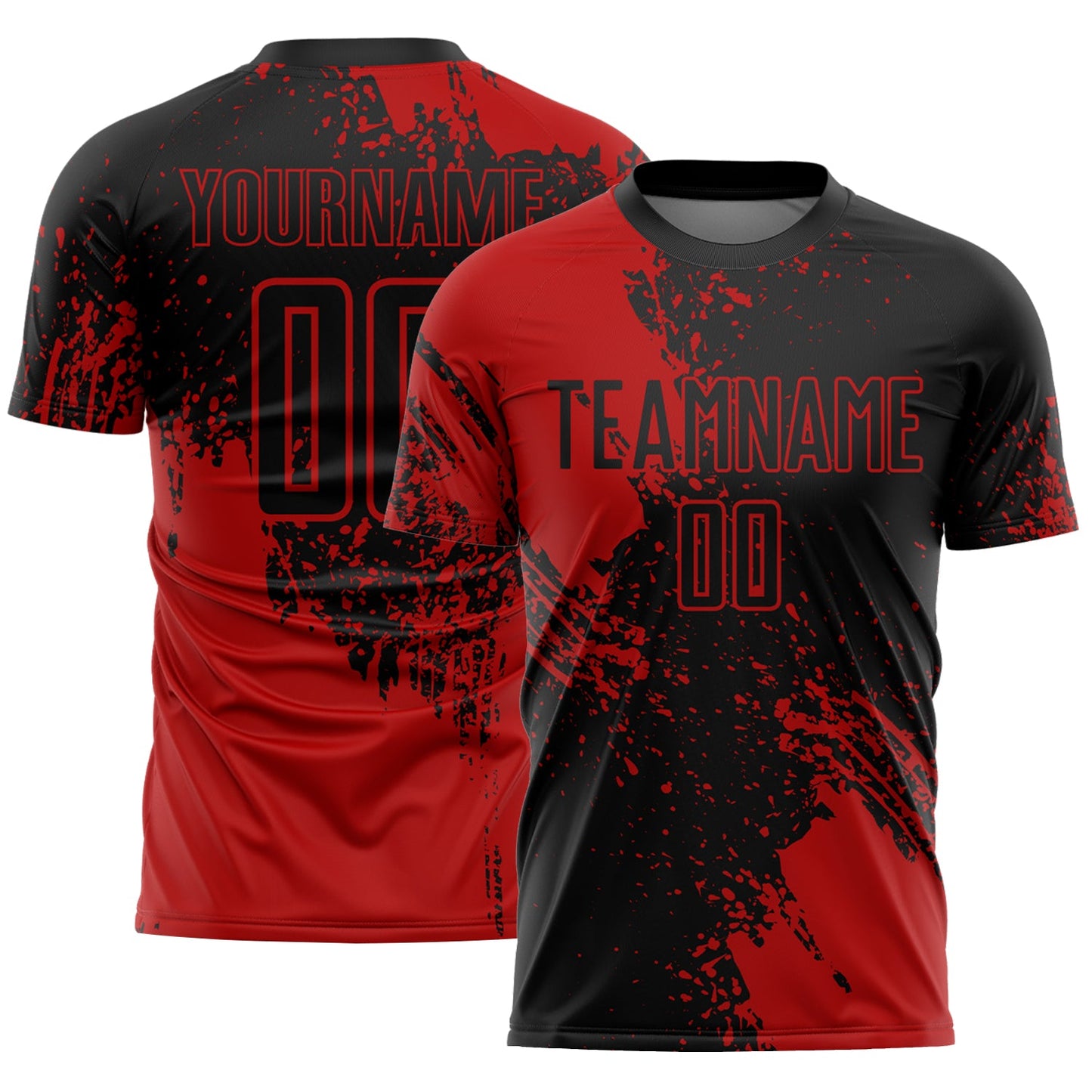 Custom Black Red Abstract Brush Stroke Sports Sublimation Soccer Uniform Jersey - Main View