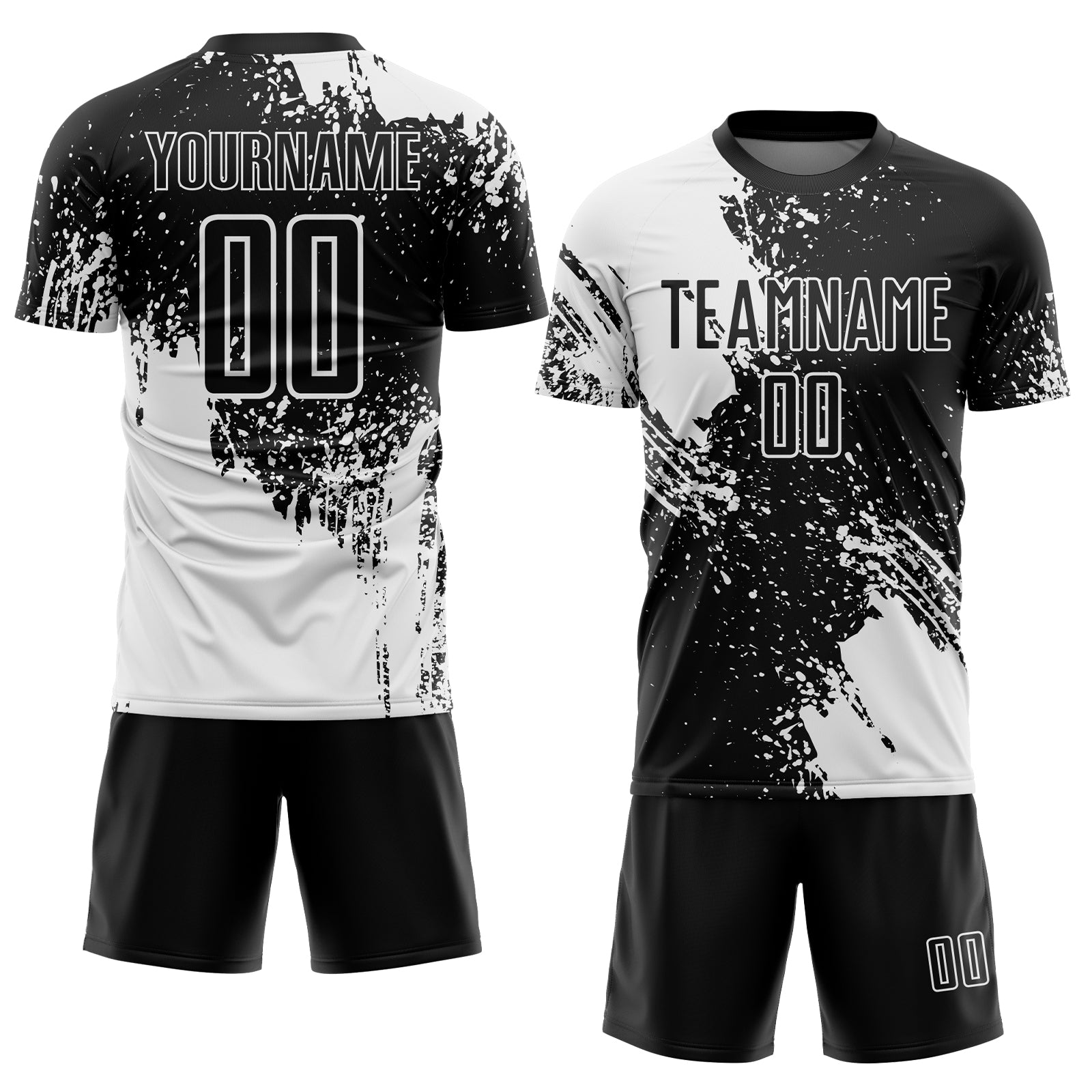 Custom Black White Abstract Brush Stroke Sports Sublimation Soccer Uniform Jersey view 2