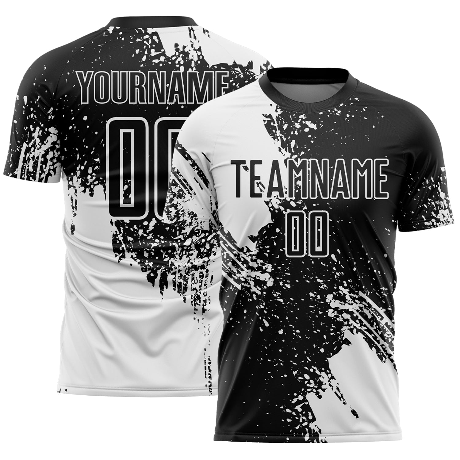 Custom Black White Abstract Brush Stroke Sports Sublimation Soccer Uniform Jersey - Main View