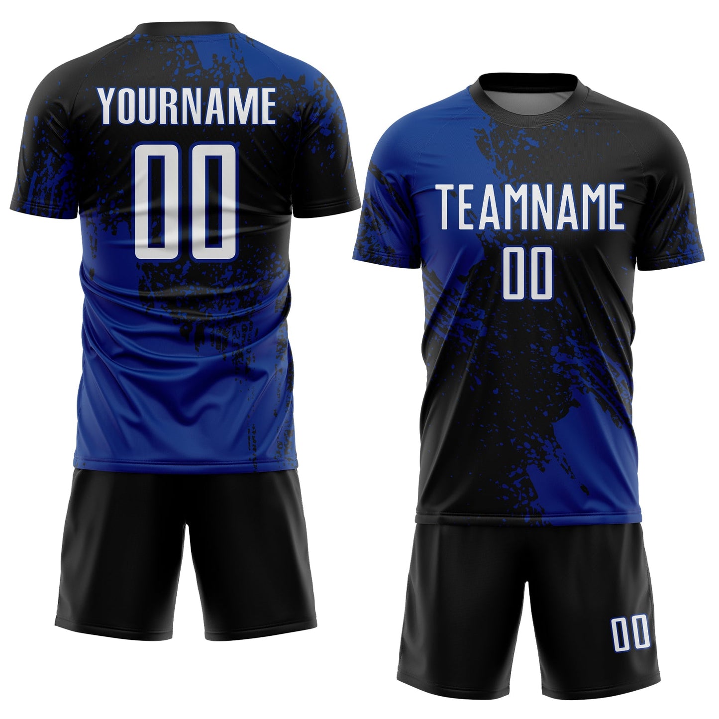 Custom Black White-Royal Abstract Brush Stroke Sports Sublimation Soccer Uniform Jersey view 2