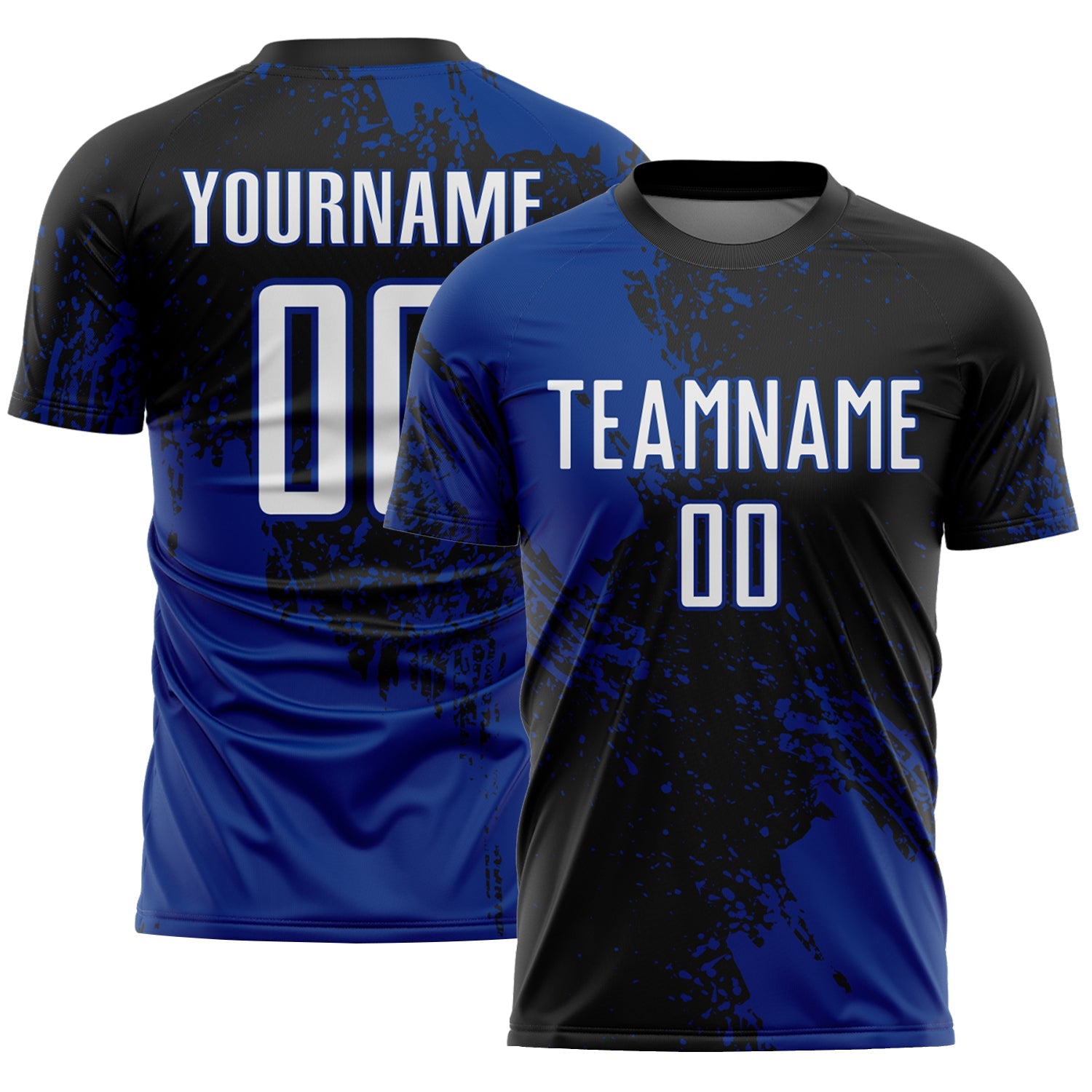 Custom Black White-Royal Abstract Brush Stroke Sports Sublimation Soccer Uniform Jersey - Main View