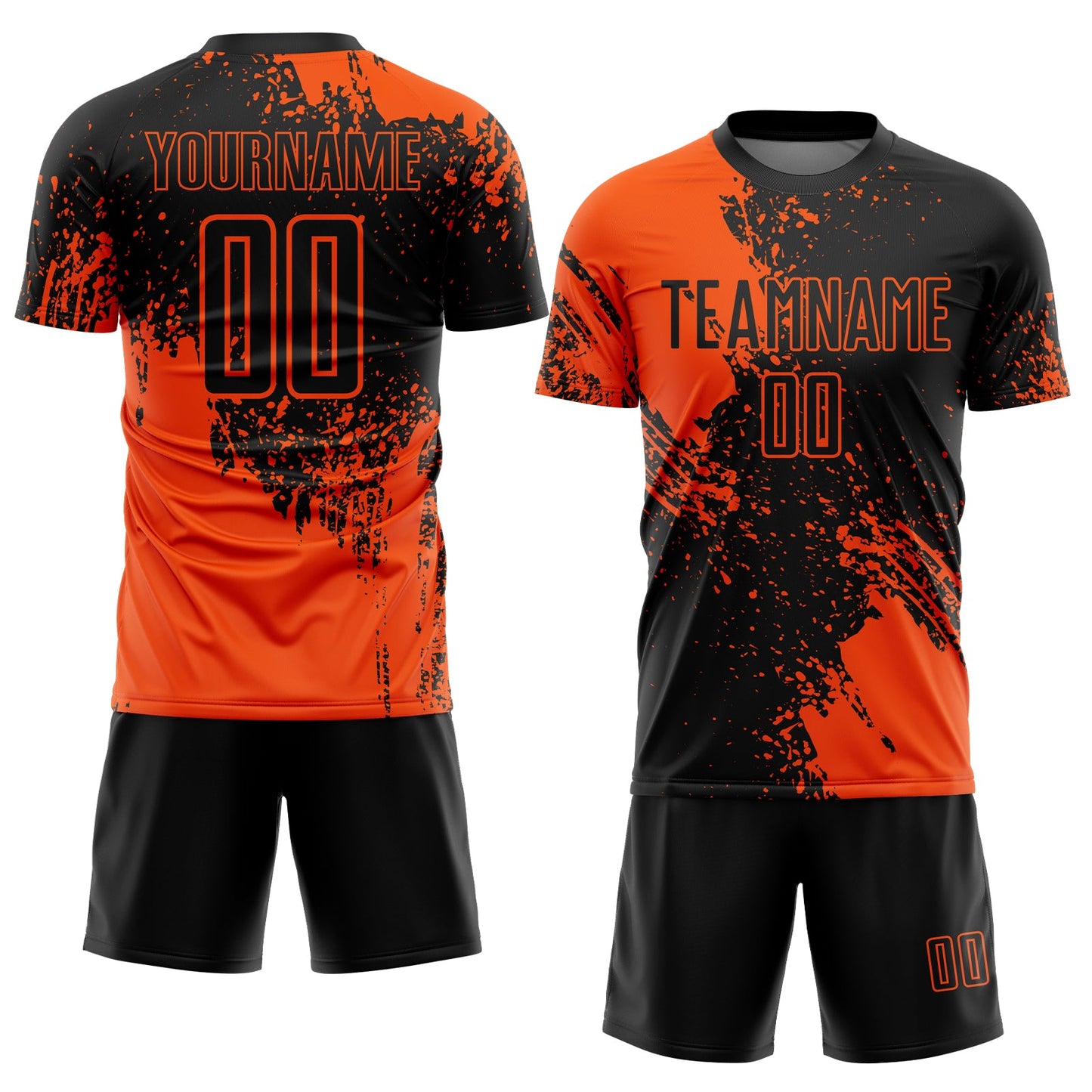 Custom Black Orange Abstract Brush Stroke Sports Sublimation Soccer Uniform Jersey view 2