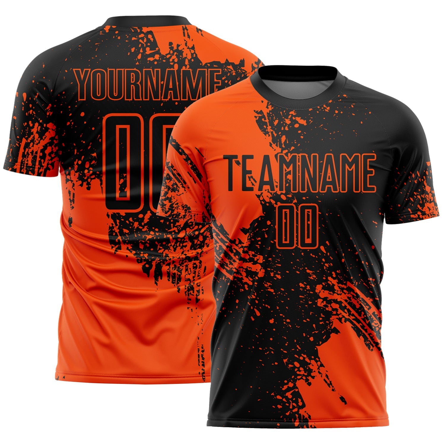 Custom Black Orange Abstract Brush Stroke Sports Sublimation Soccer Uniform Jersey - Main View