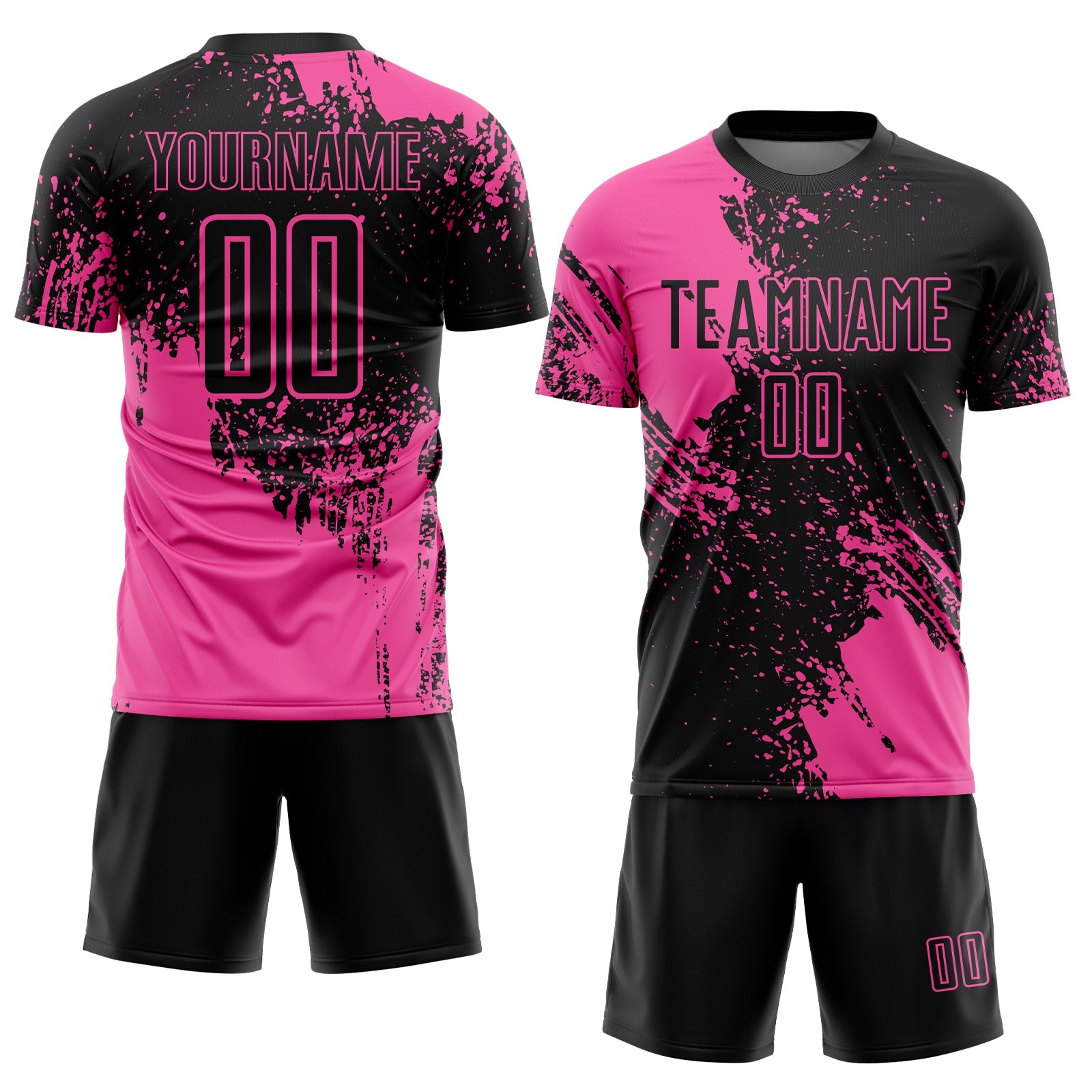 Custom Black Pink Abstract Brush Stroke Sports Sublimation Soccer Uniform Jersey view 2