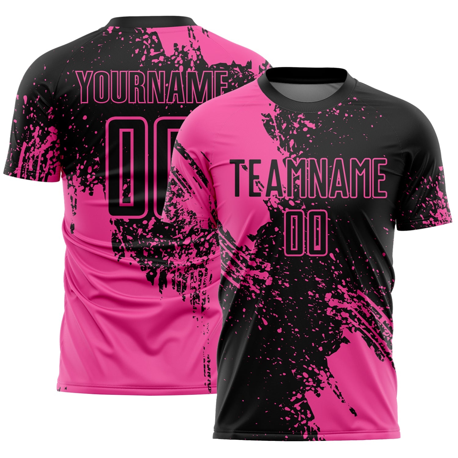 Custom Black Pink Abstract Brush Stroke Sports Sublimation Soccer Uniform Jersey - Main View