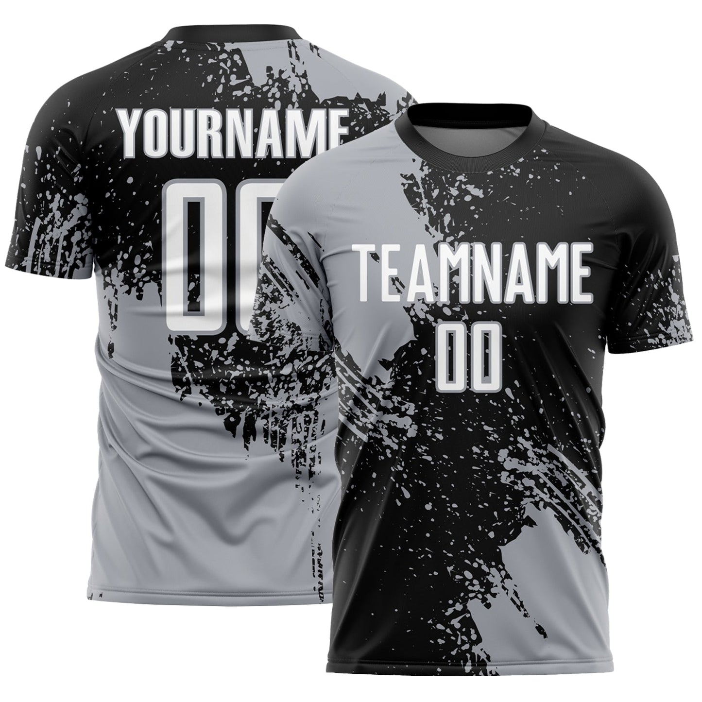 Custom Black White-Gray Abstract Brush Stroke Sports Sublimation Soccer Uniform Jersey - Main View