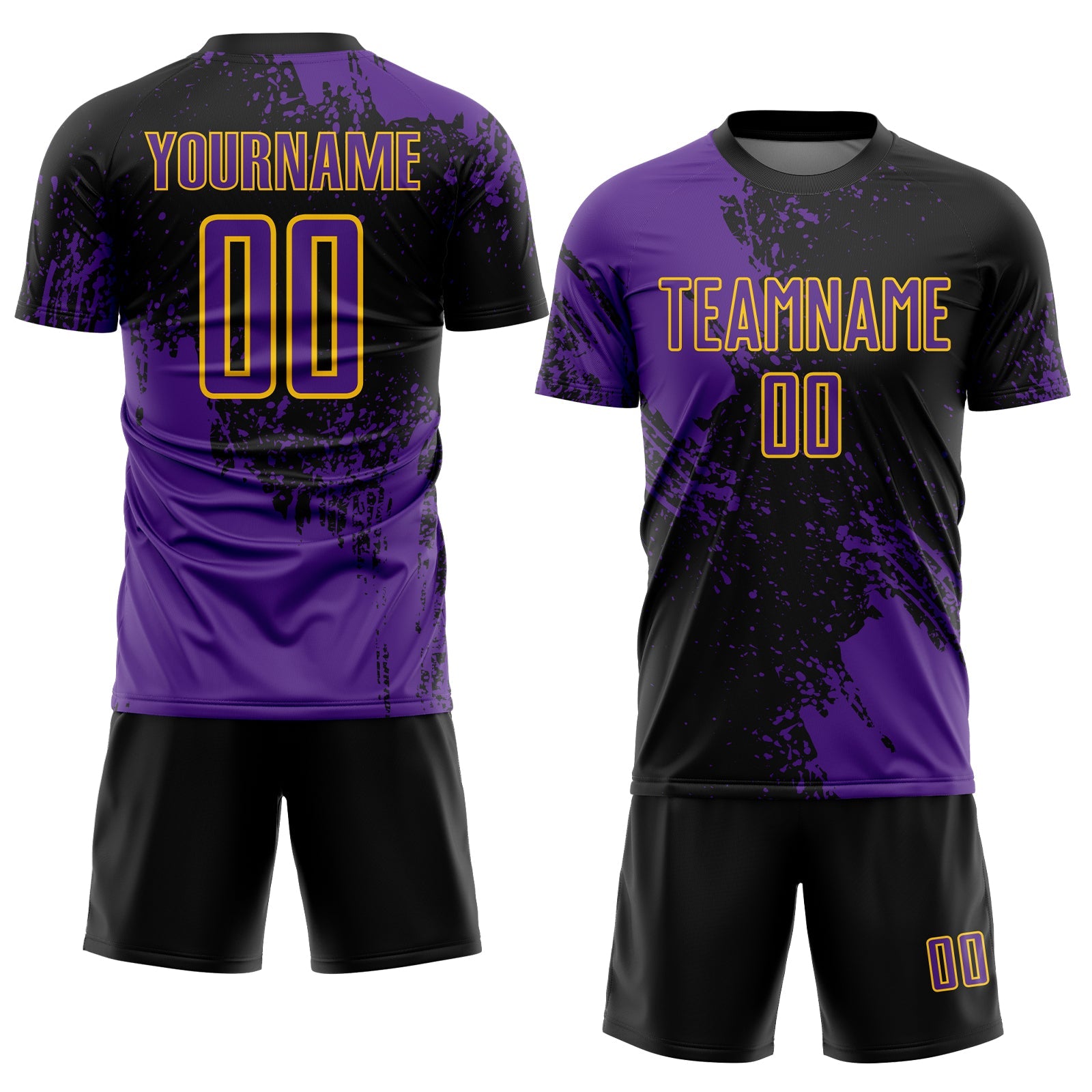 Custom Black Purple-Yellow Abstract Brush Stroke Sports Sublimation Soccer Uniform Jersey view 2