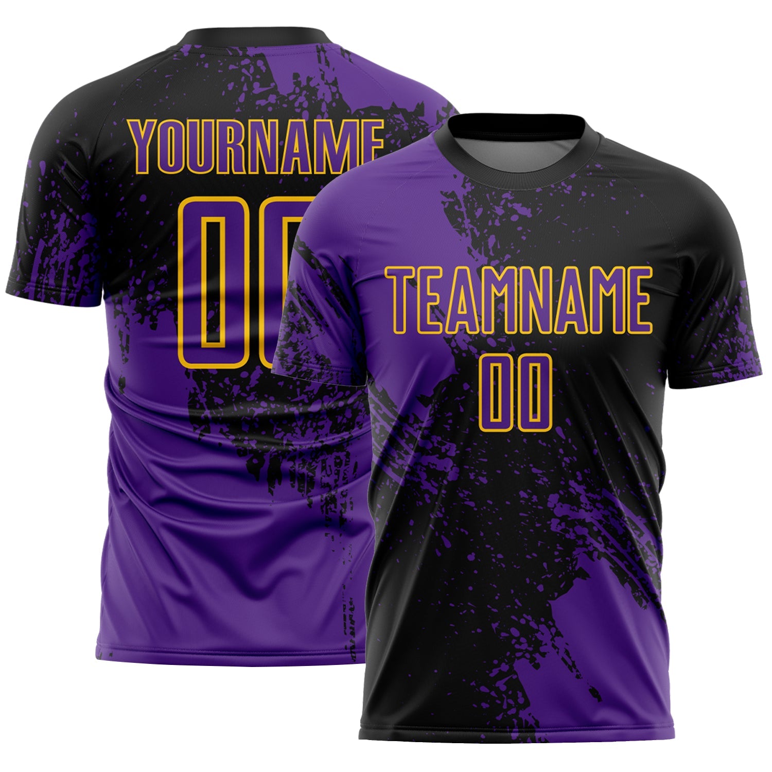 Custom Black Purple-Yellow Abstract Brush Stroke Sports Sublimation Soccer Uniform Jersey - Main View