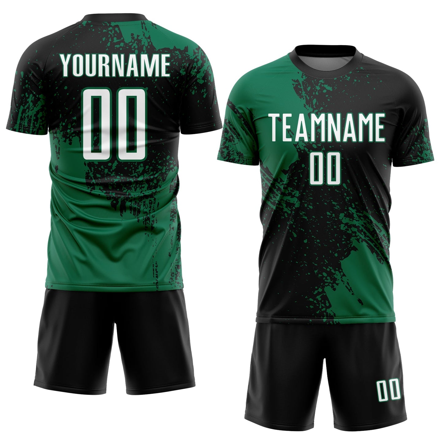 Custom Black White-Kelly Green Abstract Brush Stroke Sports Sublimation Soccer Uniform Jersey view 2