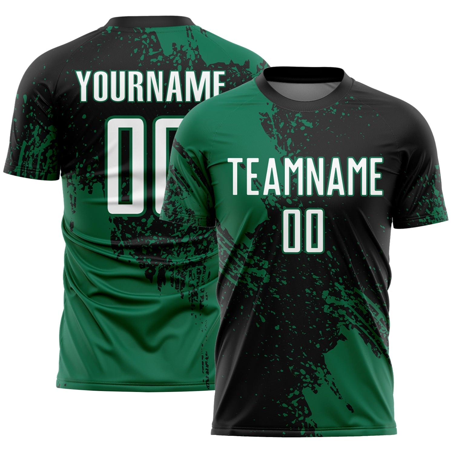 Custom Black White-Kelly Green Abstract Brush Stroke Sports Sublimation Soccer Uniform Jersey - Main View