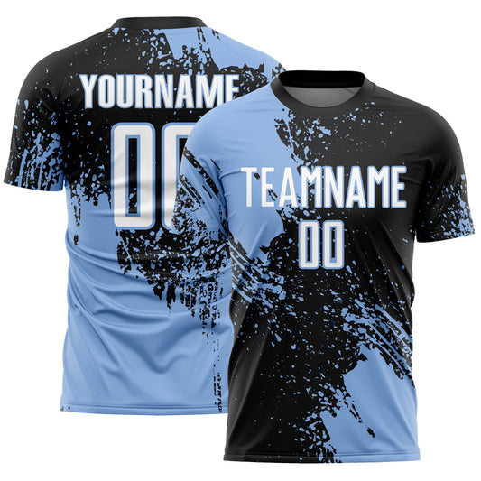 Custom Black White-Light Blue Abstract Brush Stroke Sports Sublimation Soccer Uniform Jersey - Main View