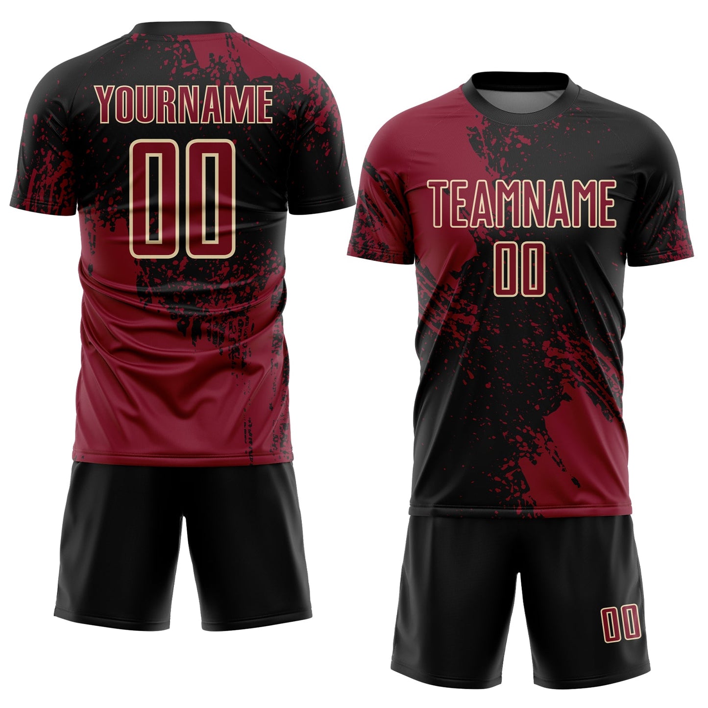 Custom Black Crimson-Cream Abstract Brush Stroke Sports Sublimation Soccer Uniform Jersey view 2