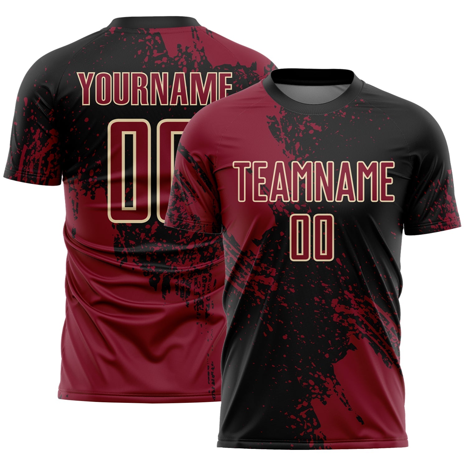 Custom Black Crimson-Cream Abstract Brush Stroke Sports Sublimation Soccer Uniform Jersey - Main View