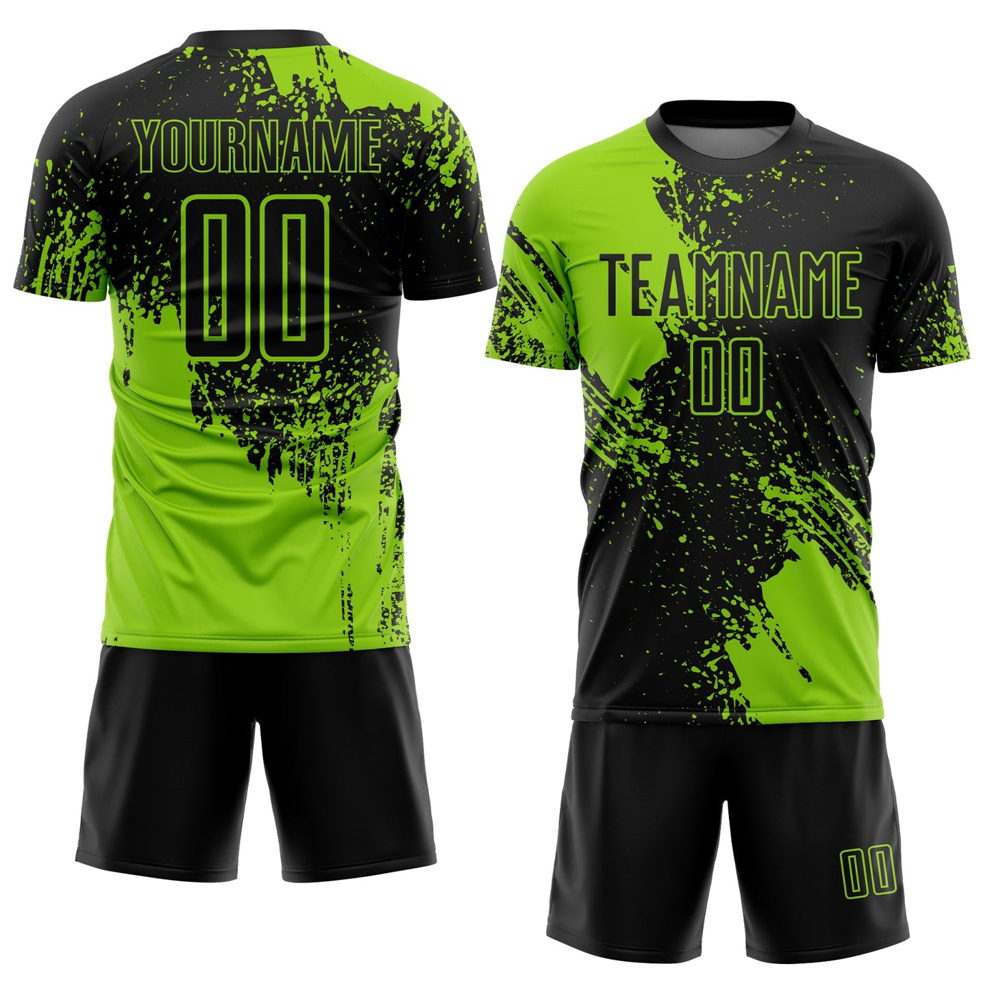 Custom Black Neon Green Abstract Brush Stroke Sports Sublimation Soccer Uniform Jersey view 2