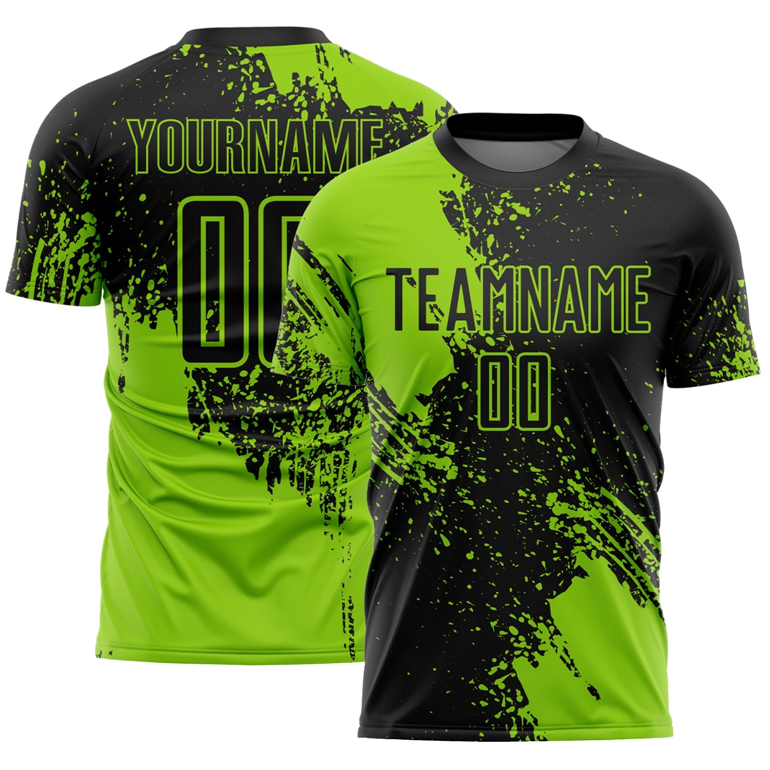 Custom Black Neon Green Abstract Brush Stroke Sports Sublimation Soccer Uniform Jersey - Main View