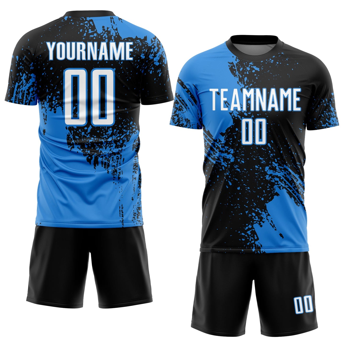 Custom Black White-Powder Blue Abstract Brush Stroke Sports Sublimation Soccer Uniform Jersey view 2