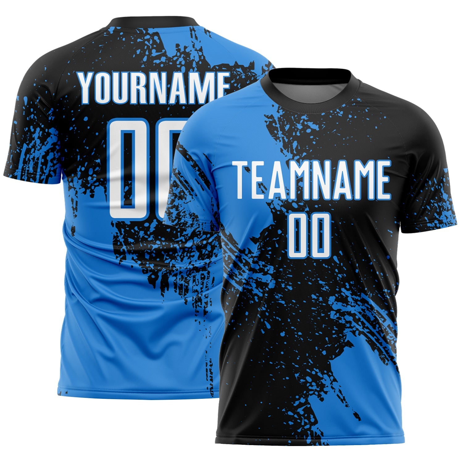 Custom Black White-Powder Blue Abstract Brush Stroke Sports Sublimation Soccer Uniform Jersey - Main View