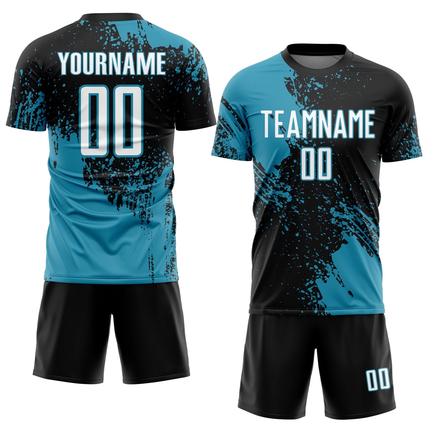 Custom Black White-Panther Blue Abstract Brush Stroke Sports Sublimation Soccer Uniform Jersey view 2