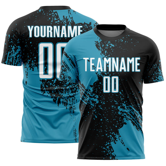 Custom Black White-Panther Blue Abstract Brush Stroke Sports Sublimation Soccer Uniform Jersey - Main View