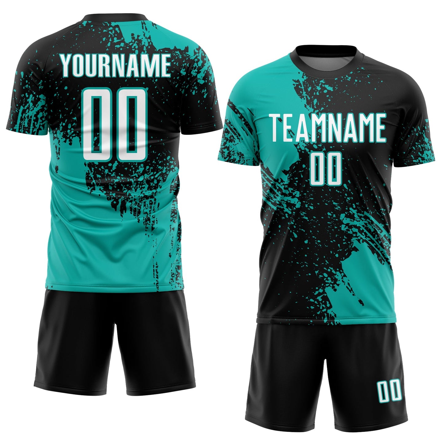 Custom Black White-Aqua Abstract Brush Stroke Sports Sublimation Soccer Uniform Jersey view 2