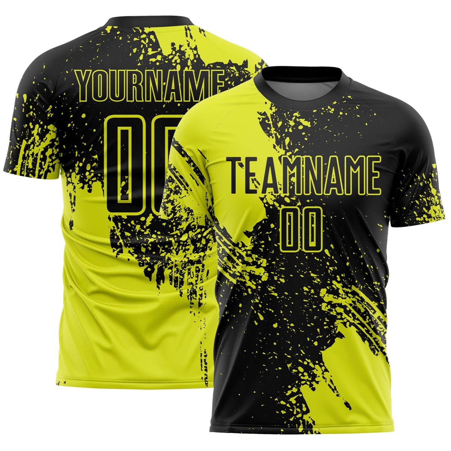 Custom Black Neon Yellow Abstract Brush Stroke Sports Sublimation Soccer Uniform Jersey - Main View