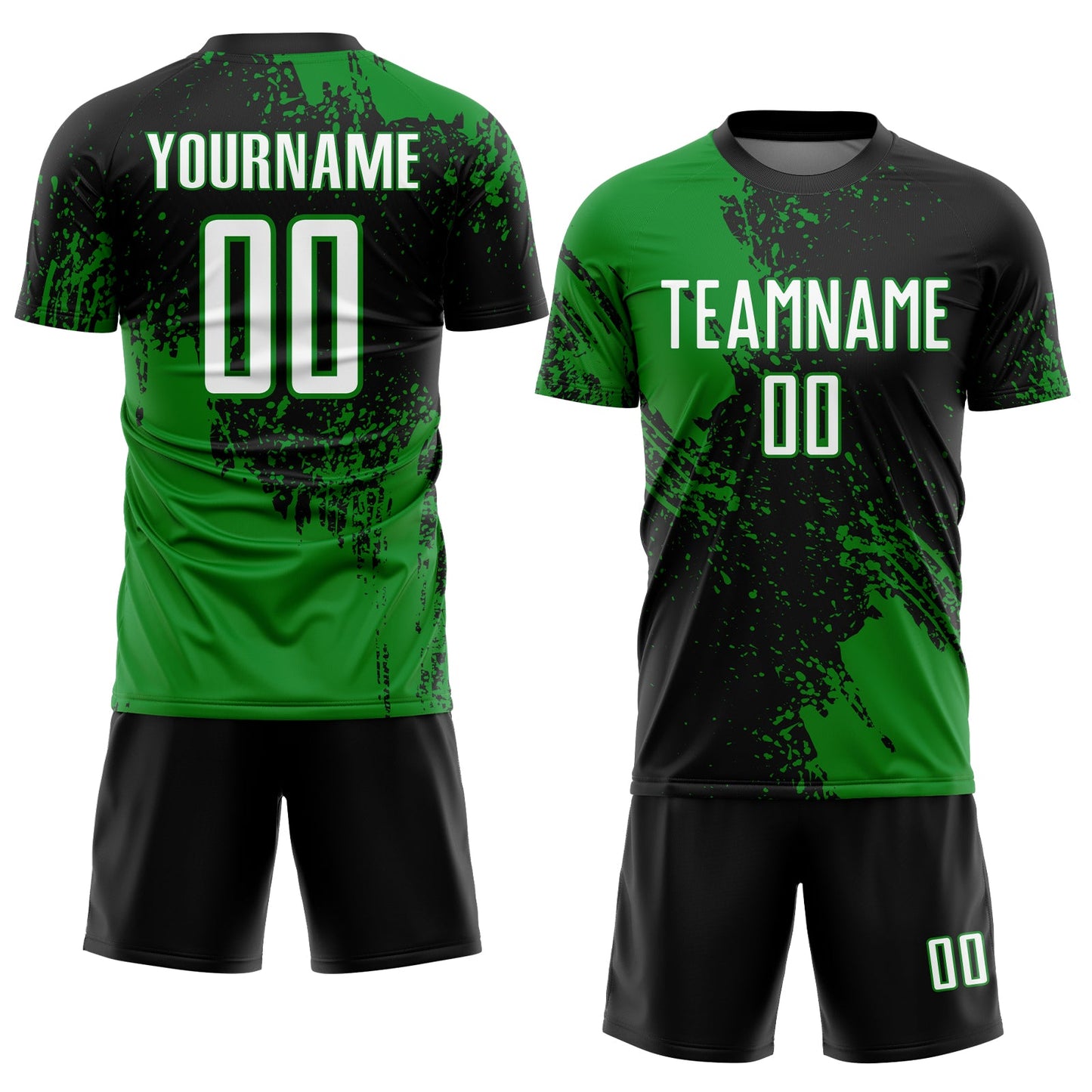 Custom Black White-Grass Green Abstract Brush Stroke Sports Sublimation Soccer Uniform Jersey view 2