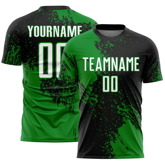 Custom Black White-Grass Green Abstract Brush Stroke Sports Sublimation Soccer Uniform Jersey - Main View