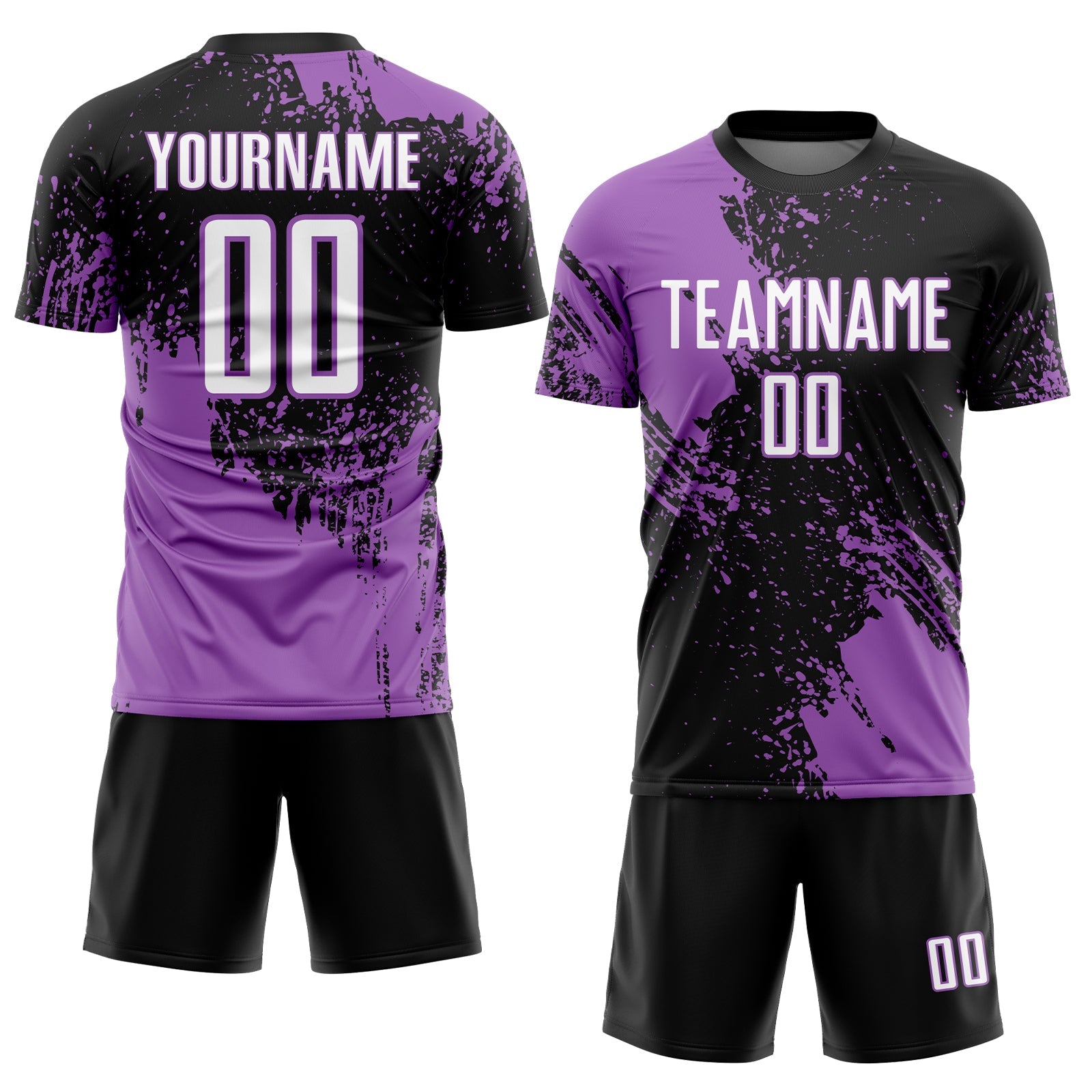 Custom Black White-Medium Purple Abstract Brush Stroke Sports Sublimation Soccer Uniform Jersey view 2