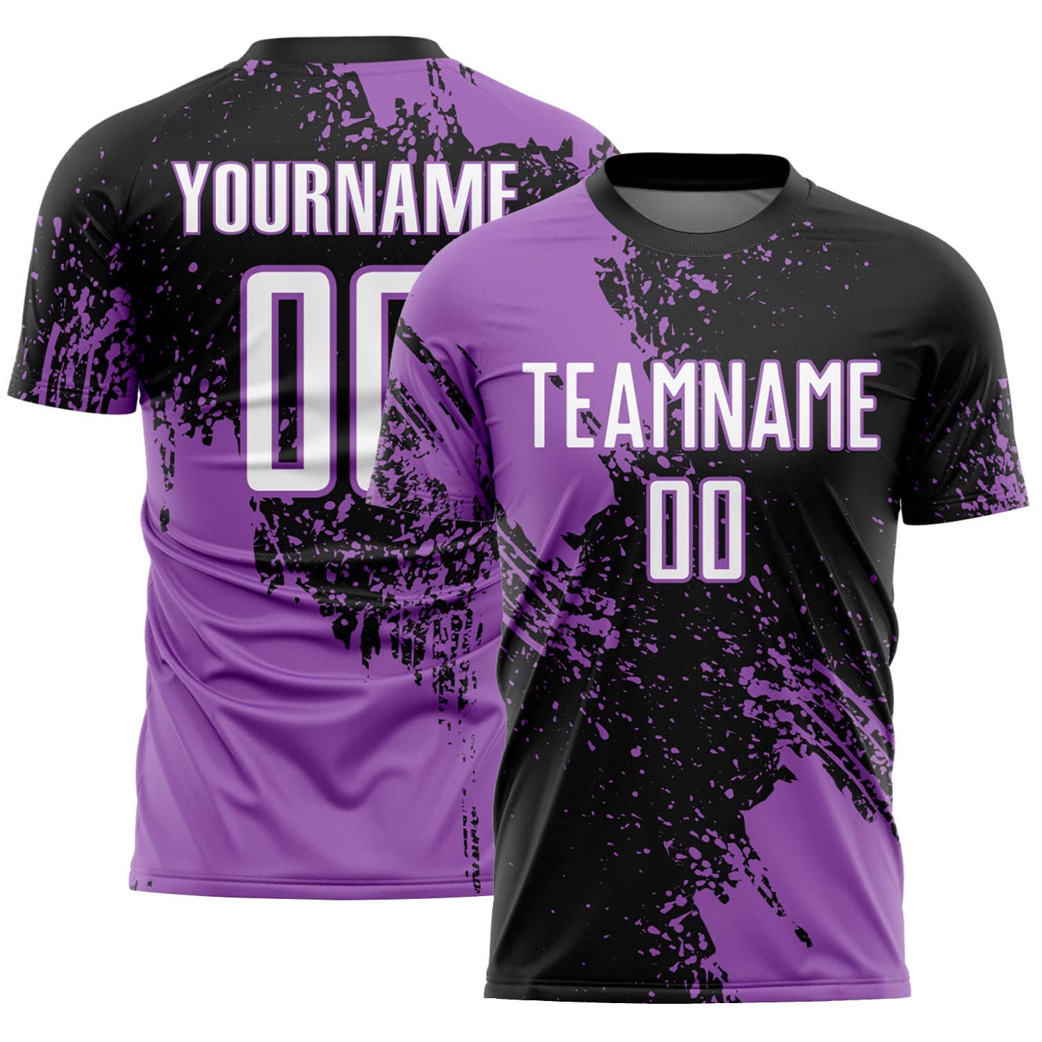 Custom Black White-Medium Purple Abstract Brush Stroke Sports Sublimation Soccer Uniform Jersey - Main View