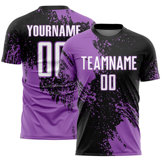 Custom Black White-Medium Purple Abstract Brush Stroke Sports Sublimation Soccer Uniform Jersey - Main View
