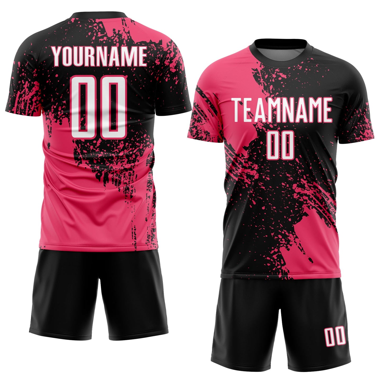 Custom Black White-Neon Pink Abstract Brush Stroke Sports Sublimation Soccer Uniform Jersey view 2