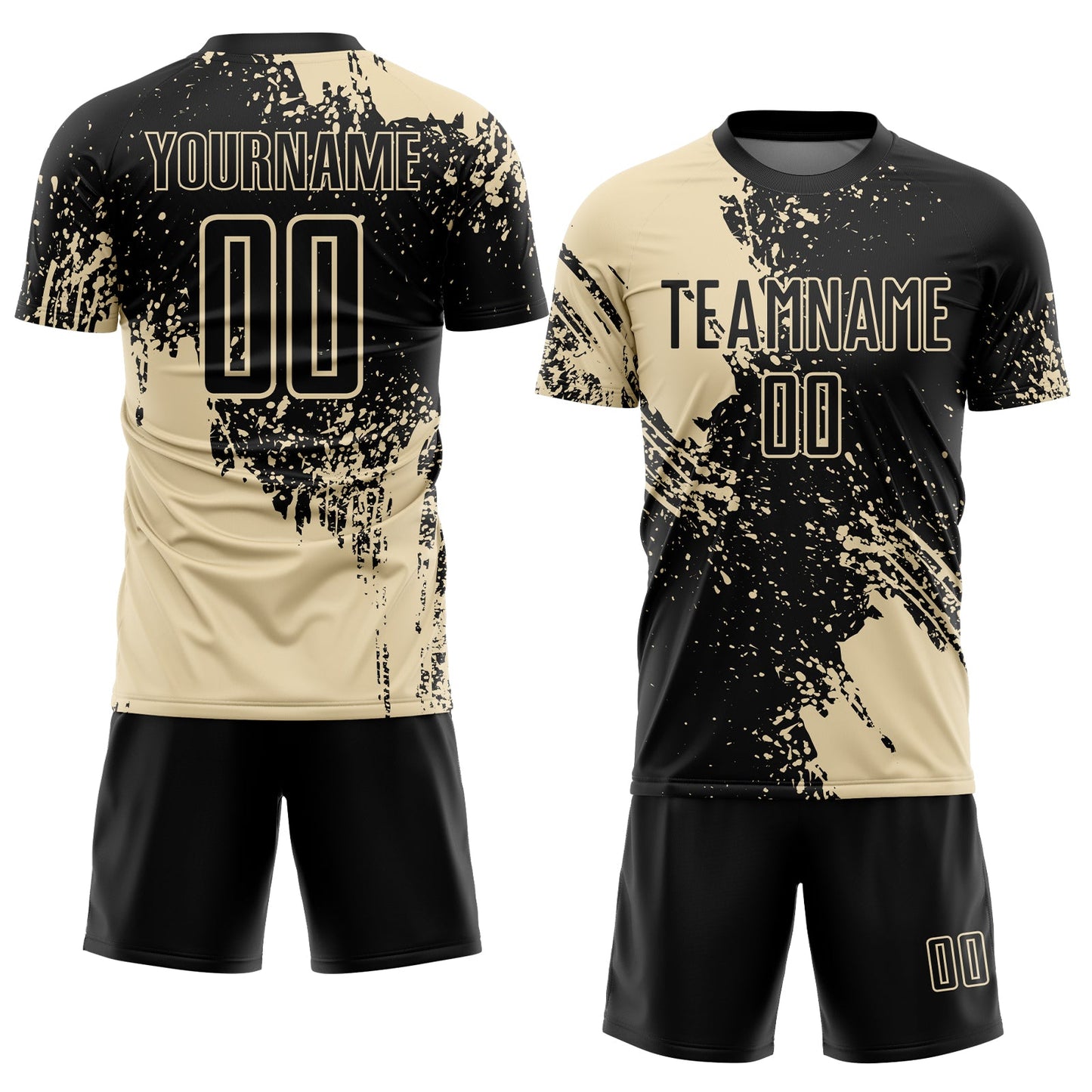 Custom Black Cream Abstract Brush Stroke Sports Sublimation Soccer Uniform Jersey view 2