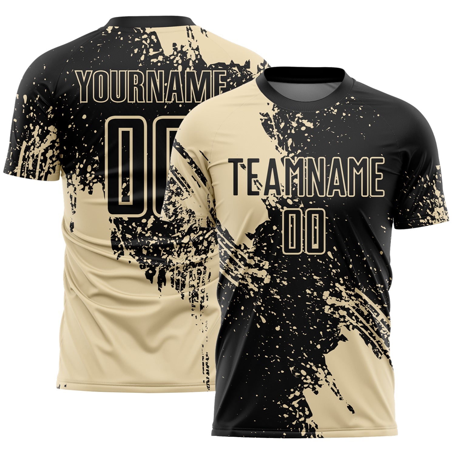Custom Black Cream Abstract Brush Stroke Sports Sublimation Soccer Uniform Jersey - Main View