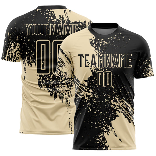 Custom Black Cream Abstract Brush Stroke Sports Sublimation Soccer Uniform Jersey - Main View