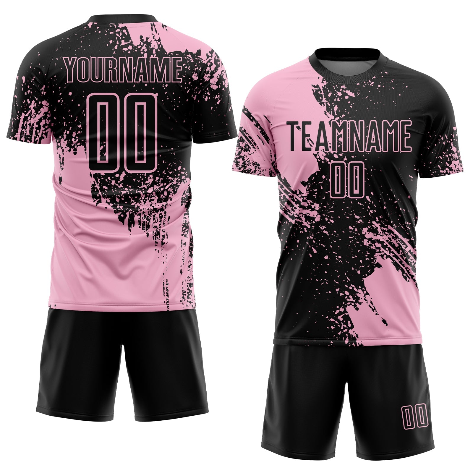 Custom Black Light Pink Abstract Brush Stroke Sports Sublimation Soccer Uniform Jersey view 2