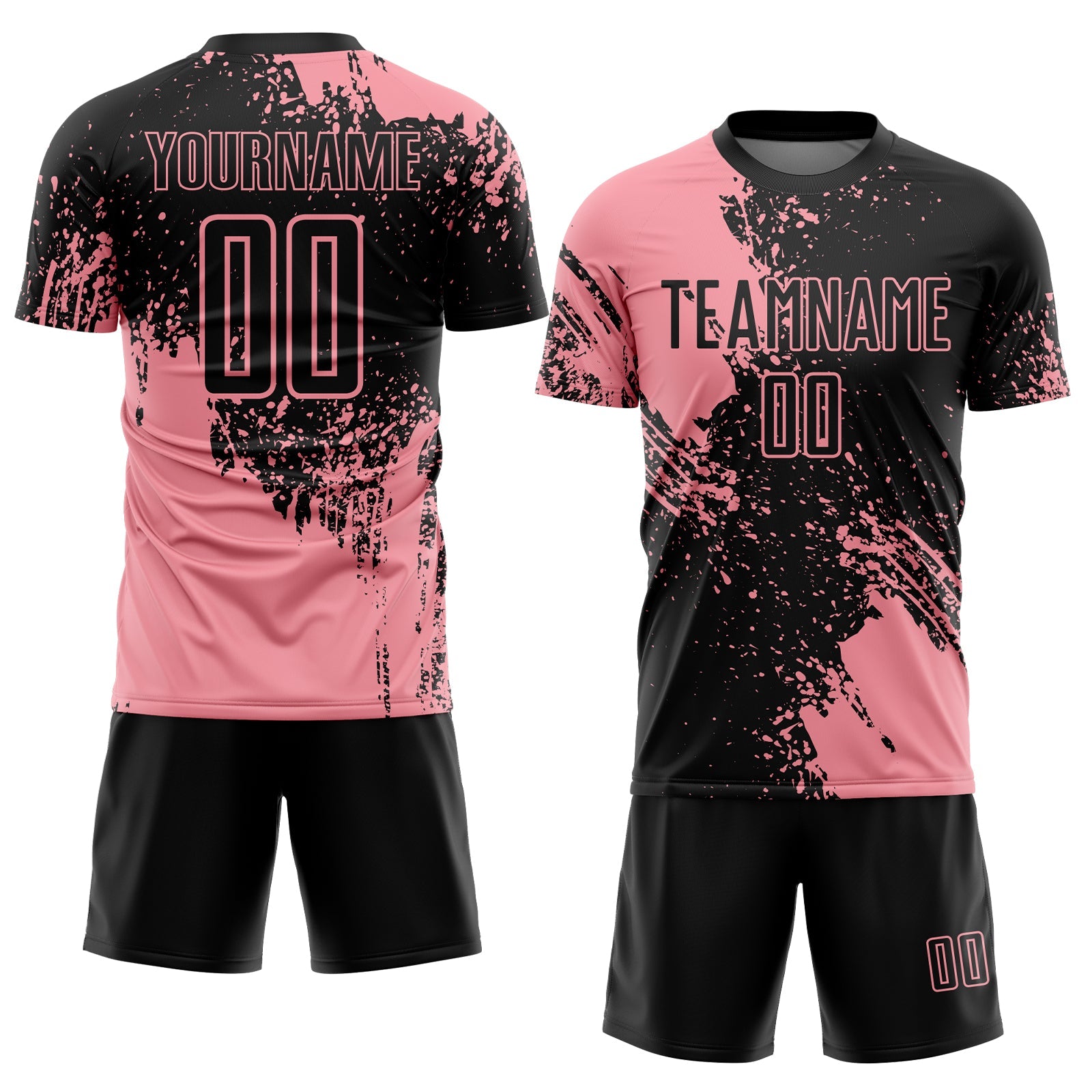 Custom Black Medium Pink Abstract Brush Stroke Sports Sublimation Soccer Uniform Jersey view 2