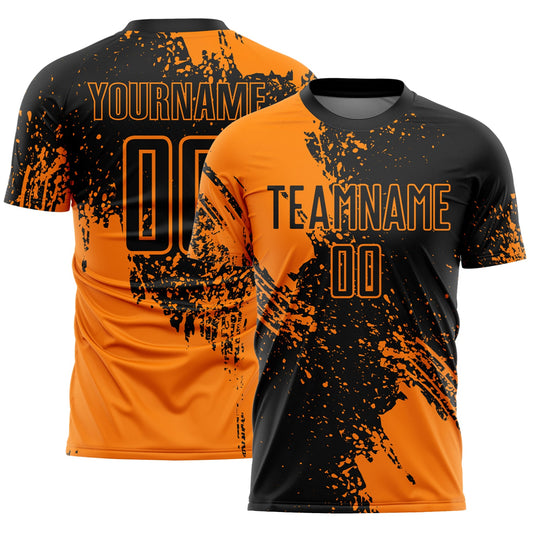 Custom Black Bay Orange Abstract Brush Stroke Sports Sublimation Soccer Uniform Jersey - Main View