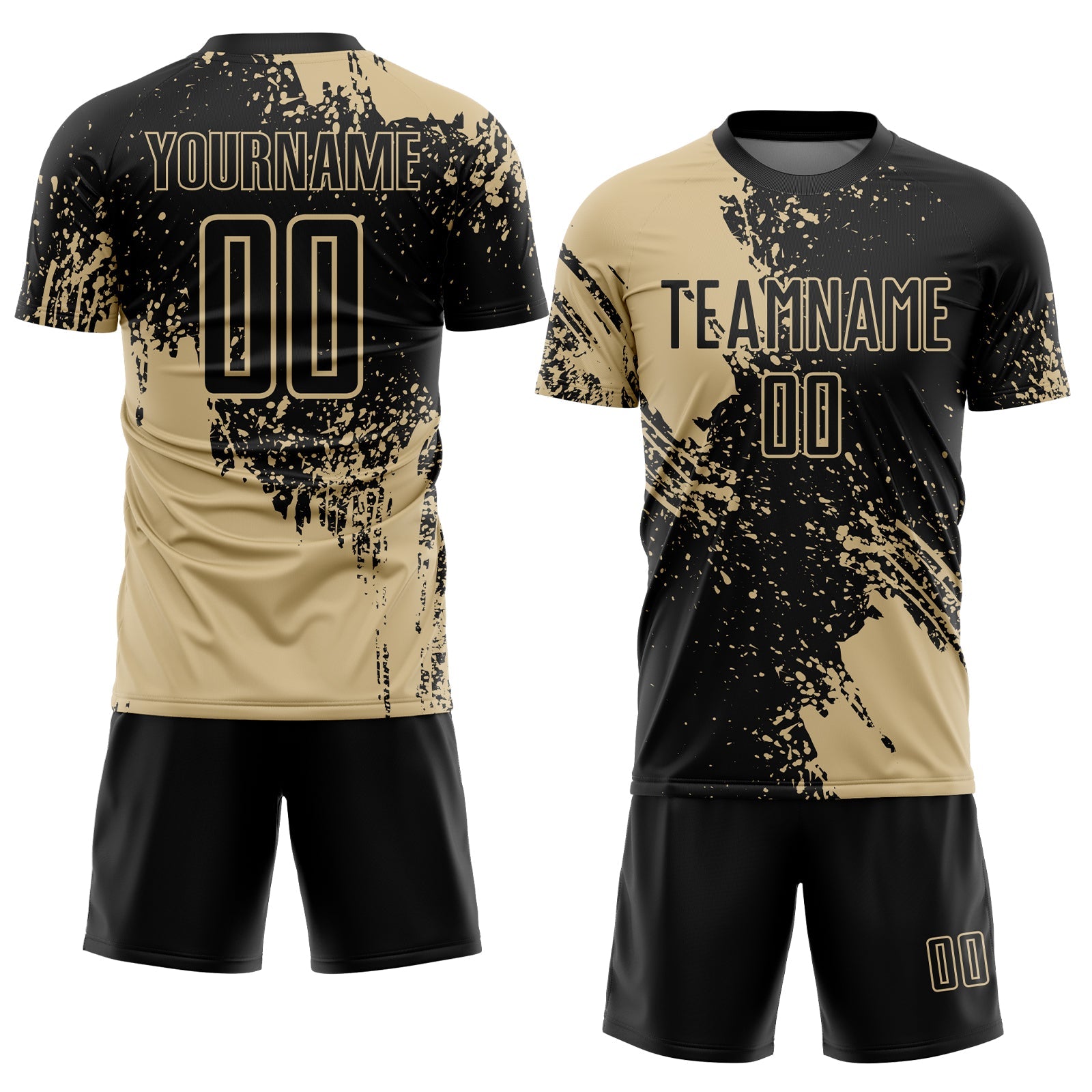 Custom Black Vegas Gold Abstract Brush Stroke Sports Sublimation Soccer Uniform Jersey view 2