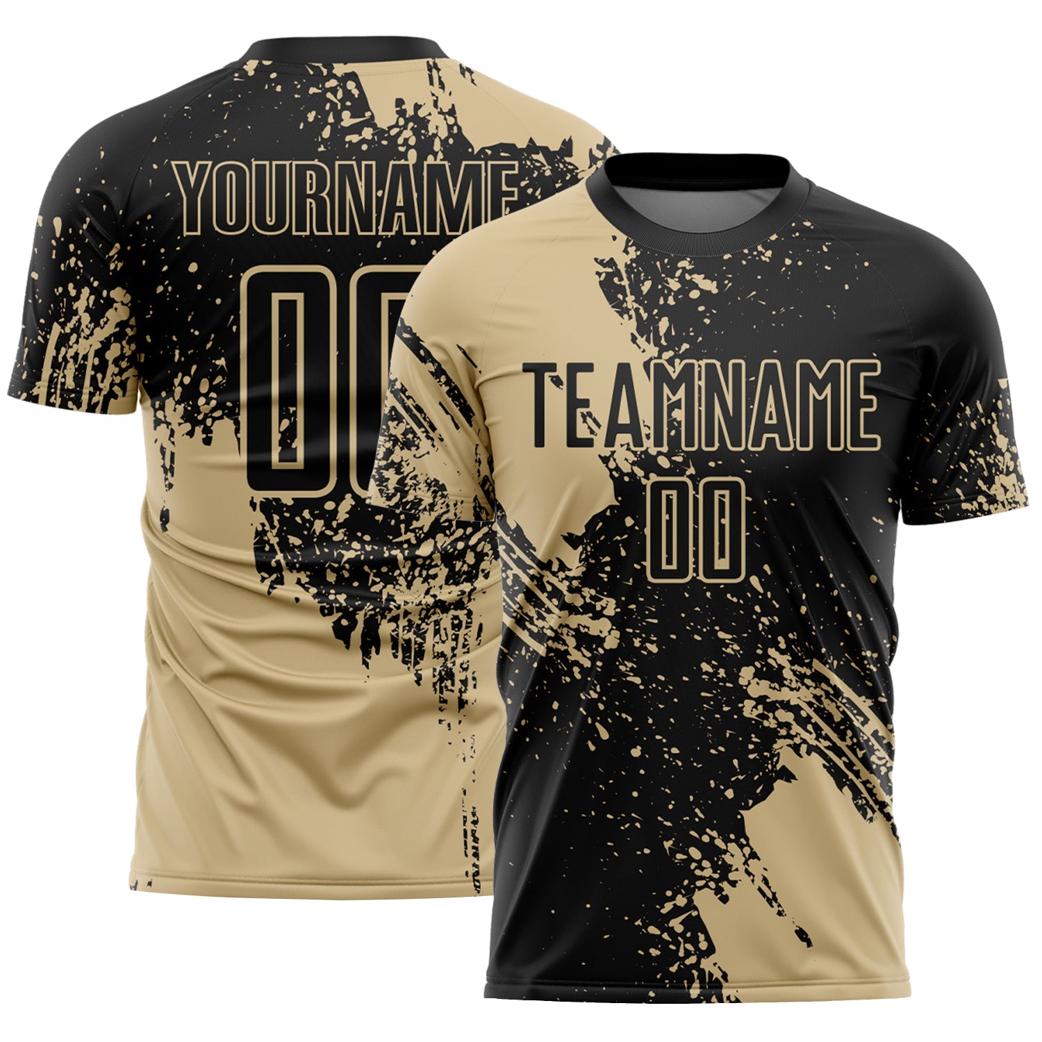 Custom Black Vegas Gold Abstract Brush Stroke Sports Sublimation Soccer Uniform Jersey - Main View
